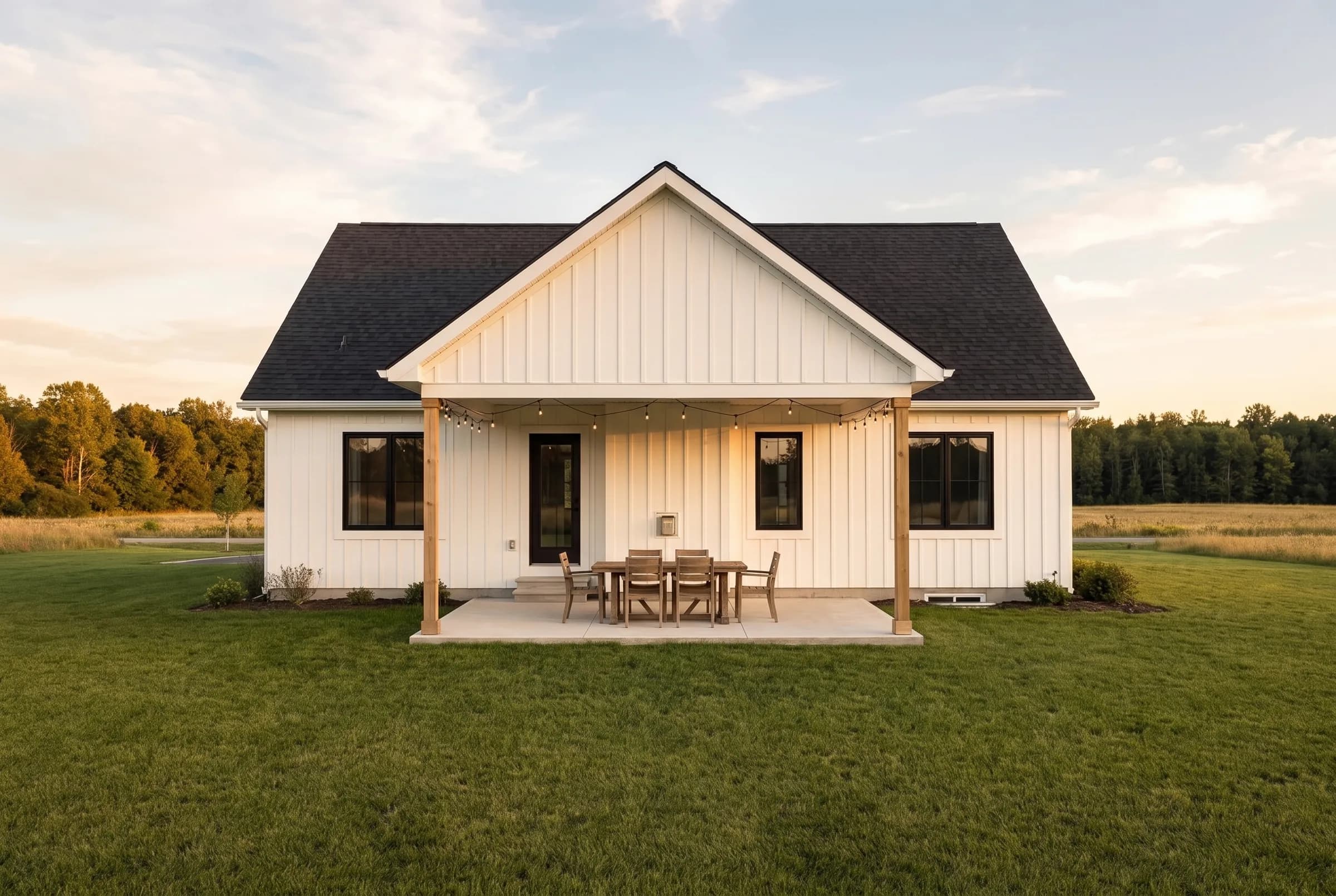 Covered rear porch and concrete patio